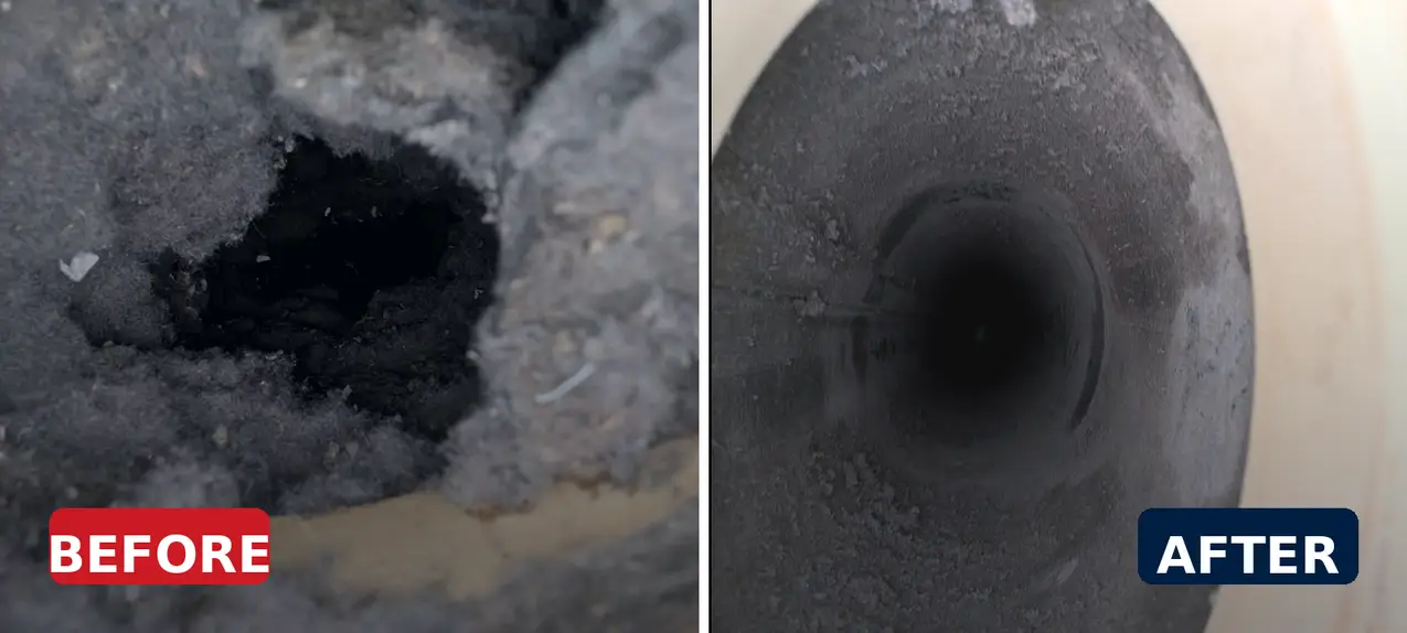 Air Duct Cleaning Quote - Pets 1 Side by side before and after view of a dirty air duct and a cleaned air duct